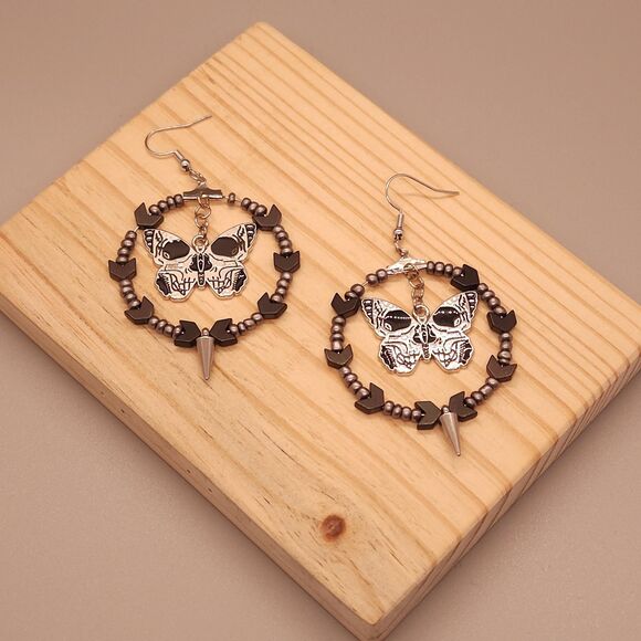 Skull Butterfly Earrings – Gothic Edgy Jewelry for Bold, Dark Style - Picture 1 of 3